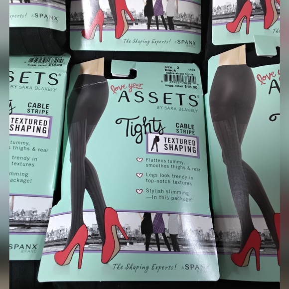 (LOT OF 2 )SPANX ASSETS by Sara Blakely Black Cable Stripe Shaping Tights Size 2 - Picture 1 of 4